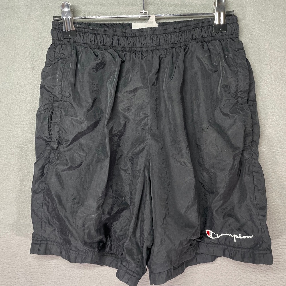 Champion Athletic Shorts Mens S Black Nylon Mesh Lined 5" Gym Running Flaw - Picture 1 of 9